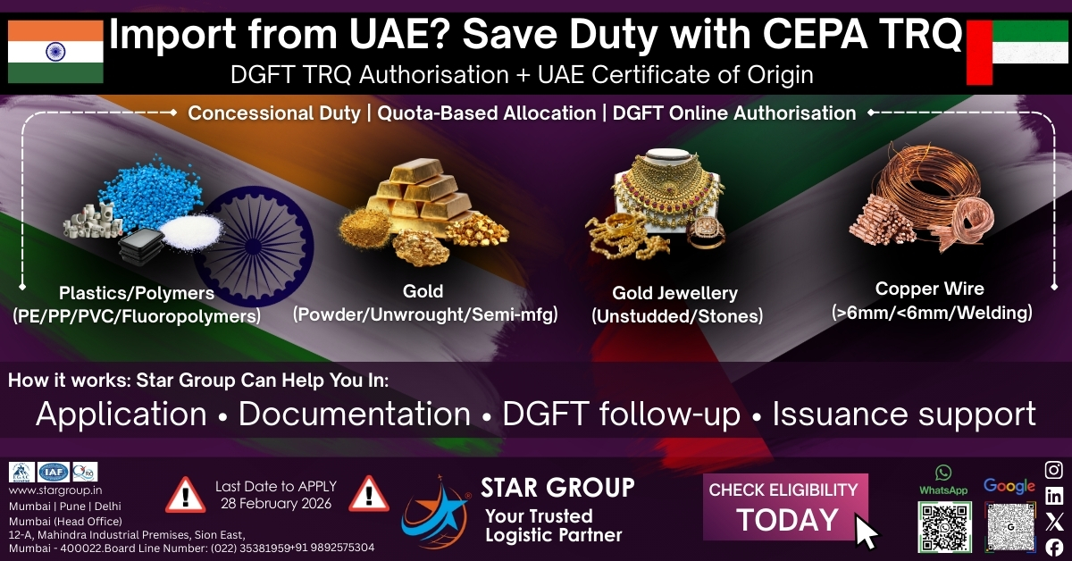 India–UAE CEPA TRQ: DGFT Process, Eligible Importers, Product List & Duty Concessions