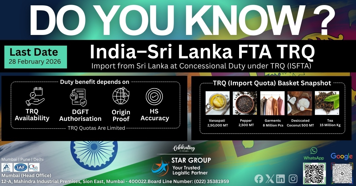 India–Sri Lanka FTA TRQ (Import Quota): Notifications, Quota Limits & How to Use the Benefit